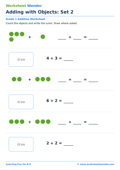 Adding with Objects: Set 2 - 10 pages