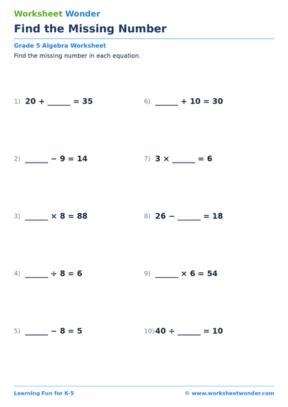 Find the Missing Number - 10 pages