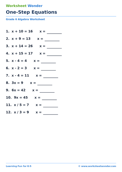 One-Step Equations - 10 pages
