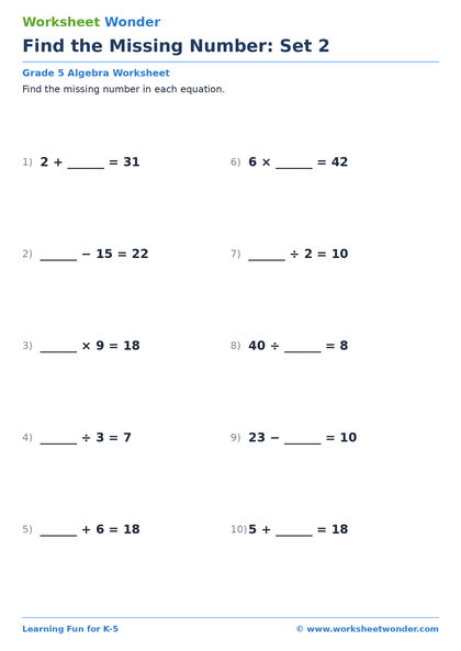 Find the Missing Number: Set 2 - 10 pages