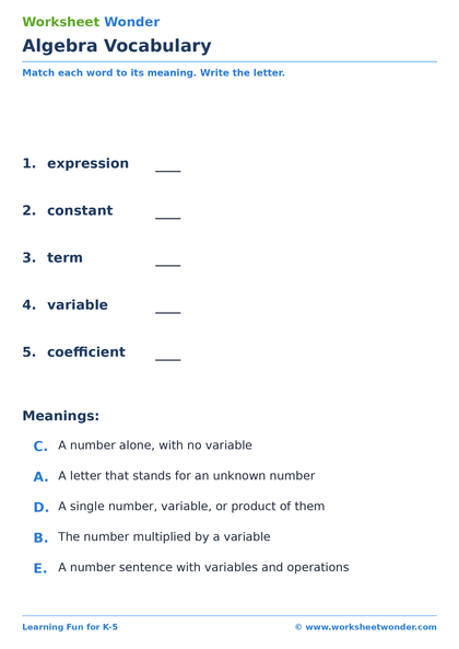 Algebra Expressions - 10 pages