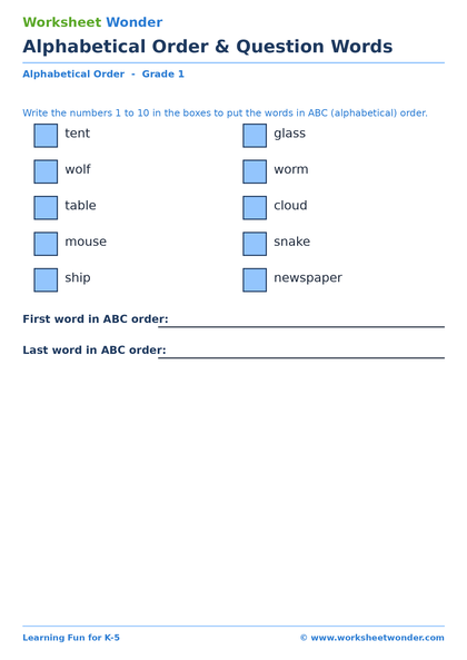 Alphabetical Order & Question Words - 10 pages