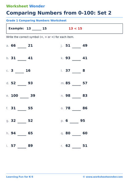 Comparing Numbers from 0-100: Set 2 - 10 pages
