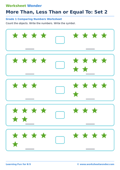 More Than, Less Than or Equal To: Set 2 - 10 pages