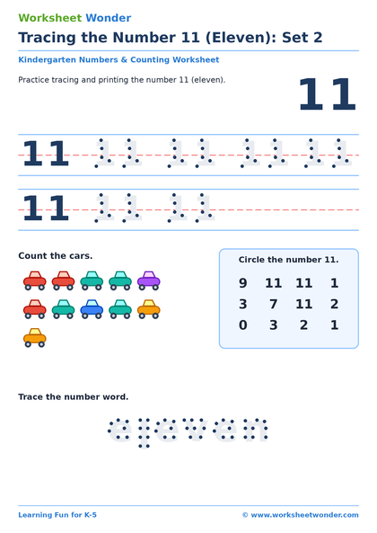 Tracing the Number 11 (Eleven): Set 2 - 10 pages