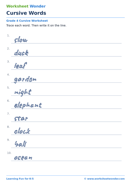 Cursive Words - 10 pages