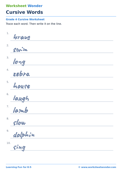 Cursive Words: Set 2 - 10 pages