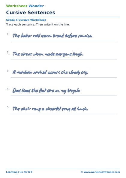 Cursive Sentences - 10 pages