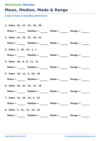 Mean, Median, Mode & Range - 10 pages