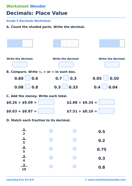 Decimals and Money - 10 pages