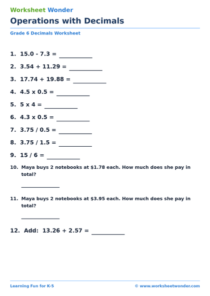 Operations with Decimals - 10 pages