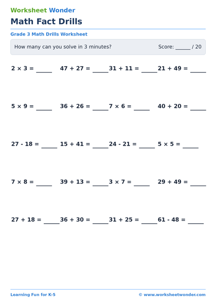 Math Fact Drills - 10 pages