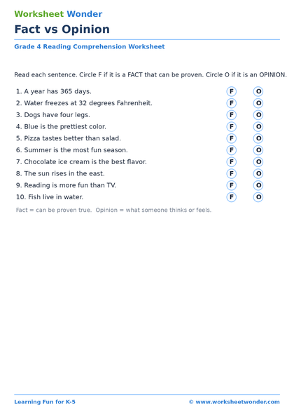Fact vs Opinion - 10 pages