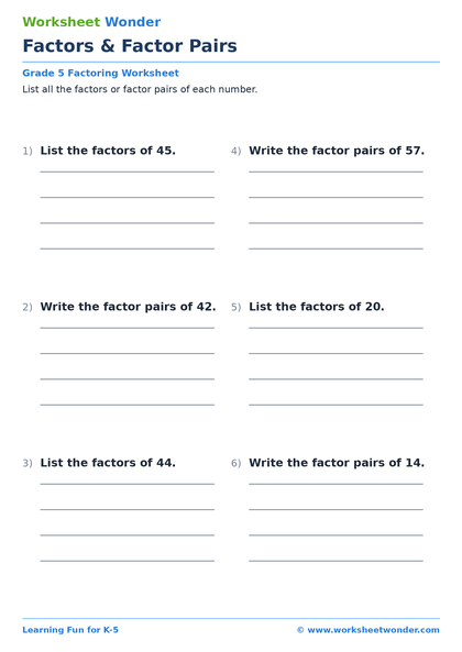 Factors & Factor Pairs - 10 pages