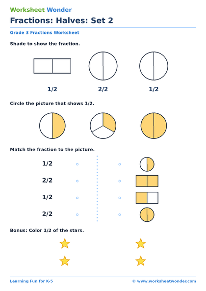 Fractions: Halves: Set 2 - 10 pages