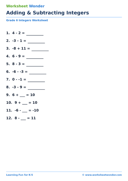 Adding & Subtracting Integers - 10 pages