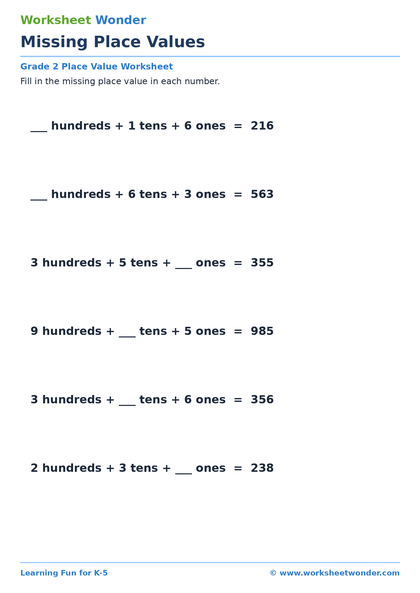 Missing Place Values - 10 pages
