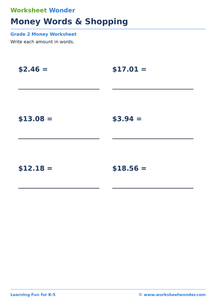 Money Words & Shopping - 10 pages