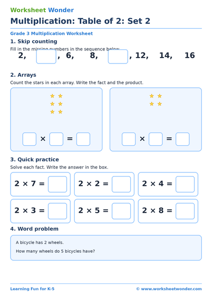 Multiplication: Table of 2: Set 2 - 10 pages