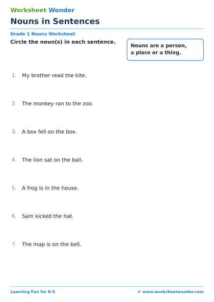 Nouns in Sentences - 10 pages