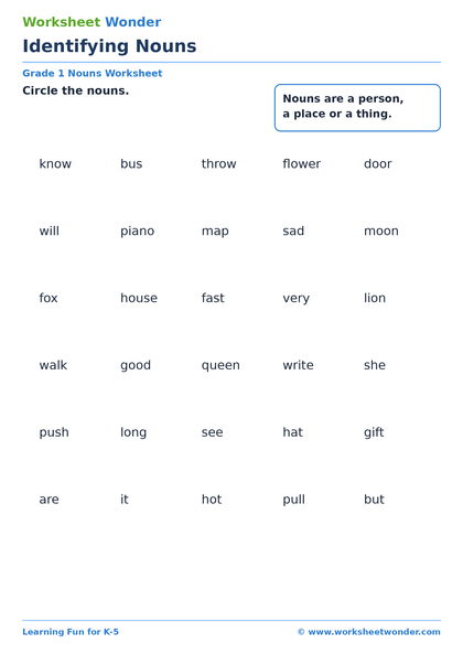 Identifying Nouns - 10 pages