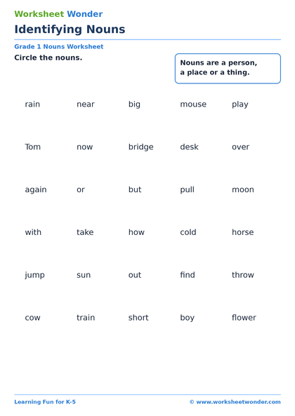 Identifying Nouns: Set 2 - 10 pages