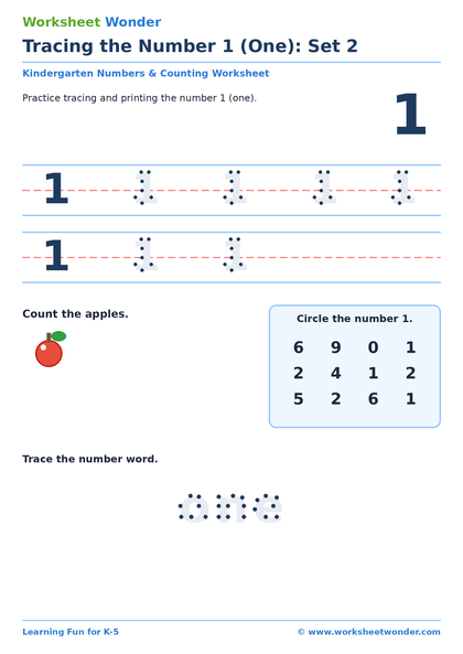 Tracing the Number 1 (One): Set 2 - 10 pages