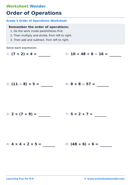 Order of Operations - 10 pages