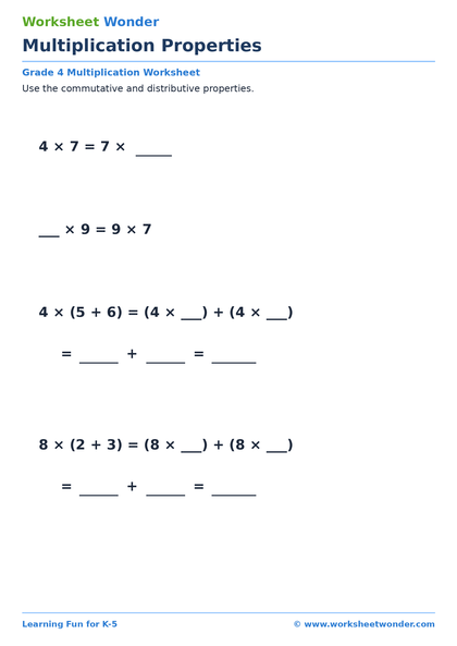 Multiplication Properties - 10 pages