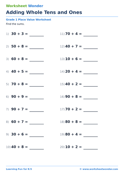 Adding Whole Tens and Ones - 10 pages