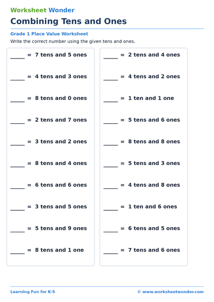 Combining Tens and Ones - 10 pages