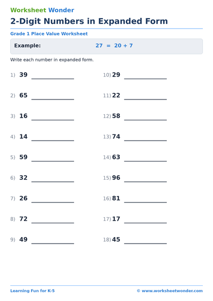 2-Digit Numbers in Expanded Form - 10 pages