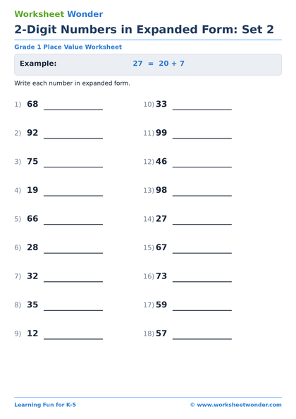 2-Digit Numbers in Expanded Form: Set 2 - 10 pages