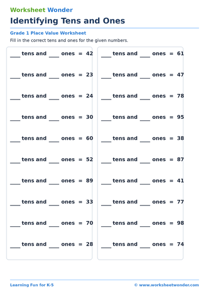Identifying Tens and Ones - 10 pages