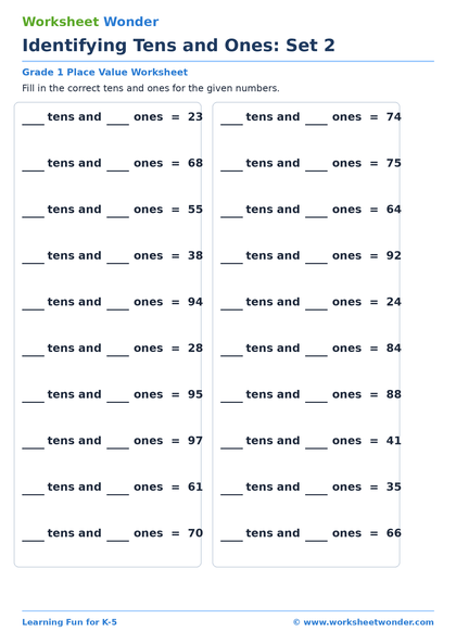 Identifying Tens and Ones: Set 2 - 10 pages