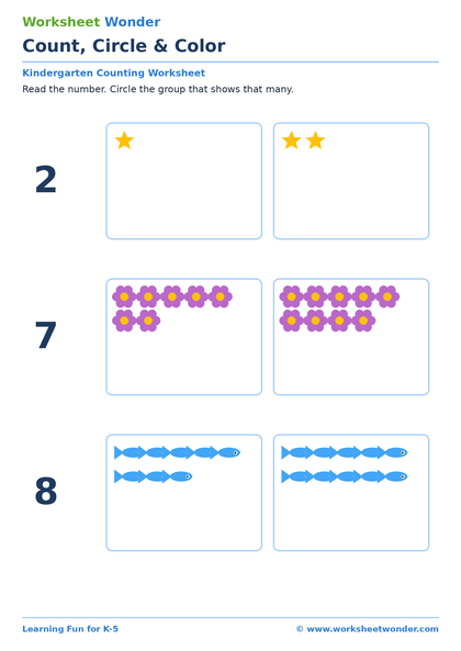 Count, Circle & Color - 10 pages