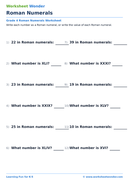 Roman Numerals - 10 pages
