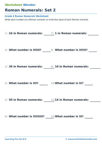 Roman Numerals: Set 2 - 10 pages