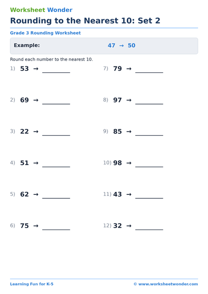 Rounding to the Nearest 10: Set 2 - 10 pages