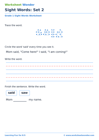 Sight Words: Set 2 - 10 pages