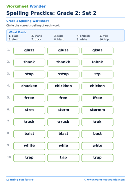 Spelling Practice: Grade 2: Set 2 - 10 pages