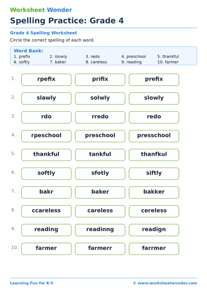 Spelling Practice: Grade 4: Set 2 - 10 pages