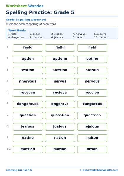 Spelling Practice: Grade 5 - 10 pages