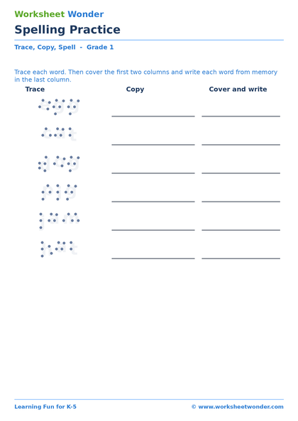 Spelling Practice - 10 pages