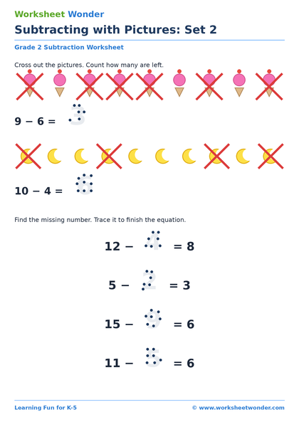 Subtracting with Pictures: Set 2 - 10 pages