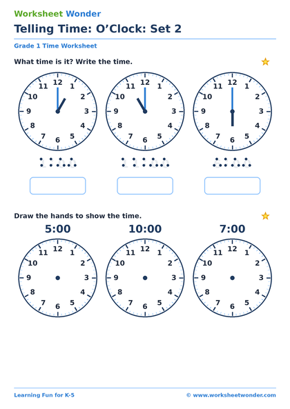 Telling Time: O’Clock: Set 2 - 10 pages