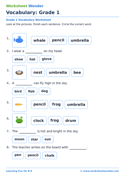 Vocabulary: Grade 1 - 10 pages