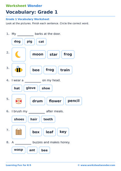 Vocabulary: Grade 1: Set 2 - 10 pages