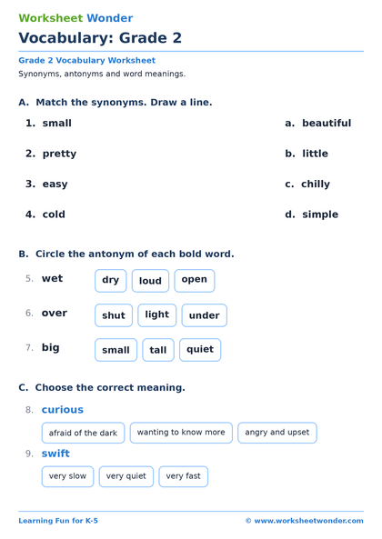 Vocabulary: Grade 2 - 10 pages