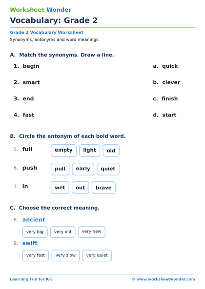 Vocabulary: Grade 2: Set 2 - 10 pages